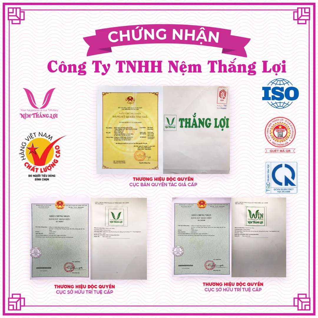 Chứng nhận Hàng Việt Nam Chất Lượng Cao của Nệm Thắng Lợi