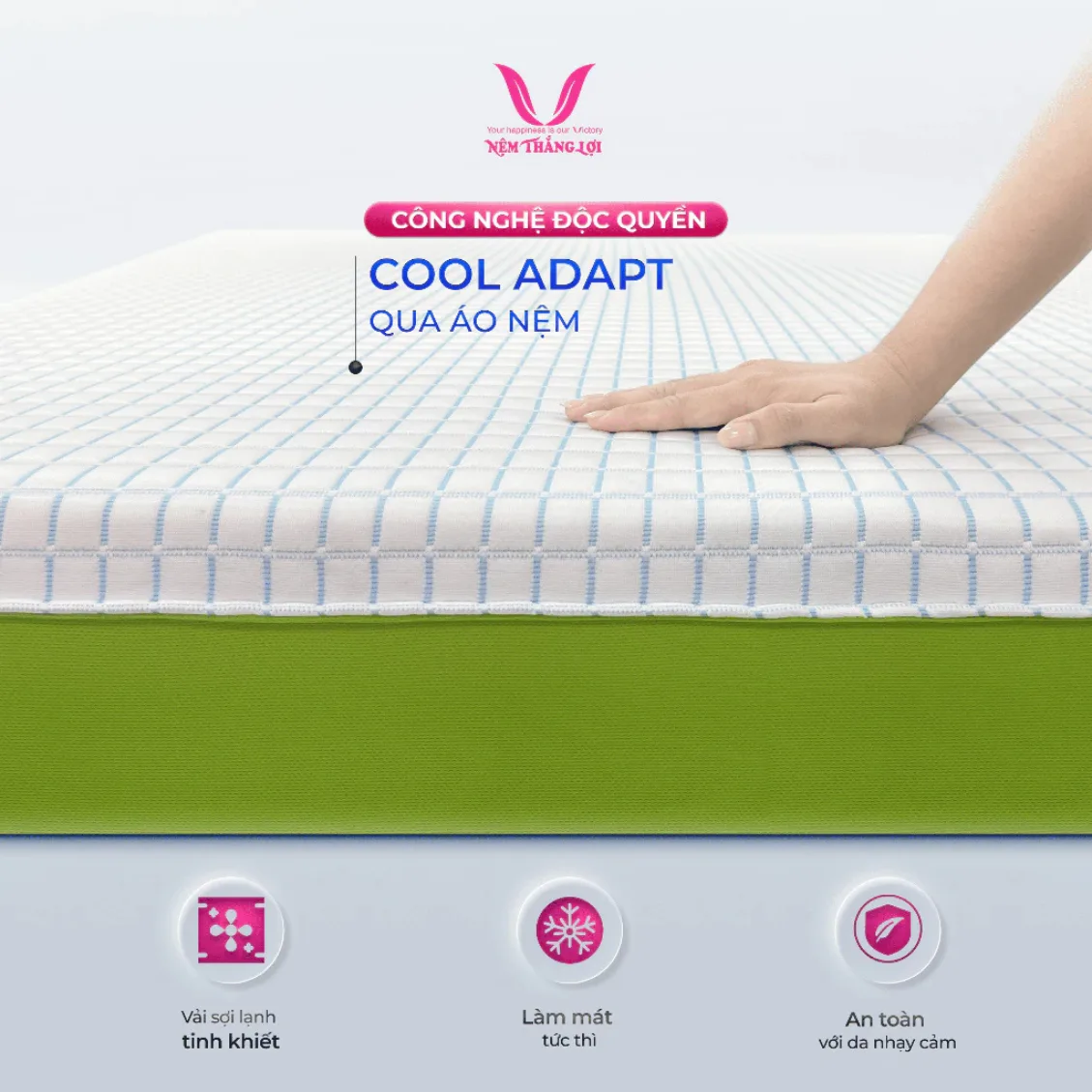 Áo nệm sợi lạnh Cool Adapt của nệm Hybrid Matcha Cool Thắng Lợi