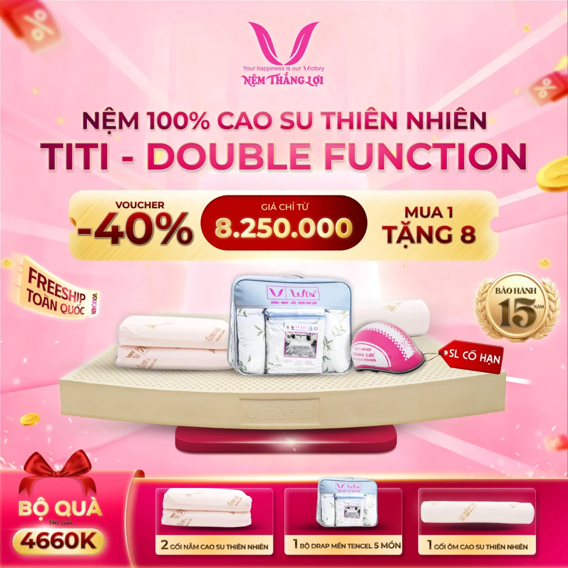 Nệm Cao Su Thiên Nhiên TiTi Double Function