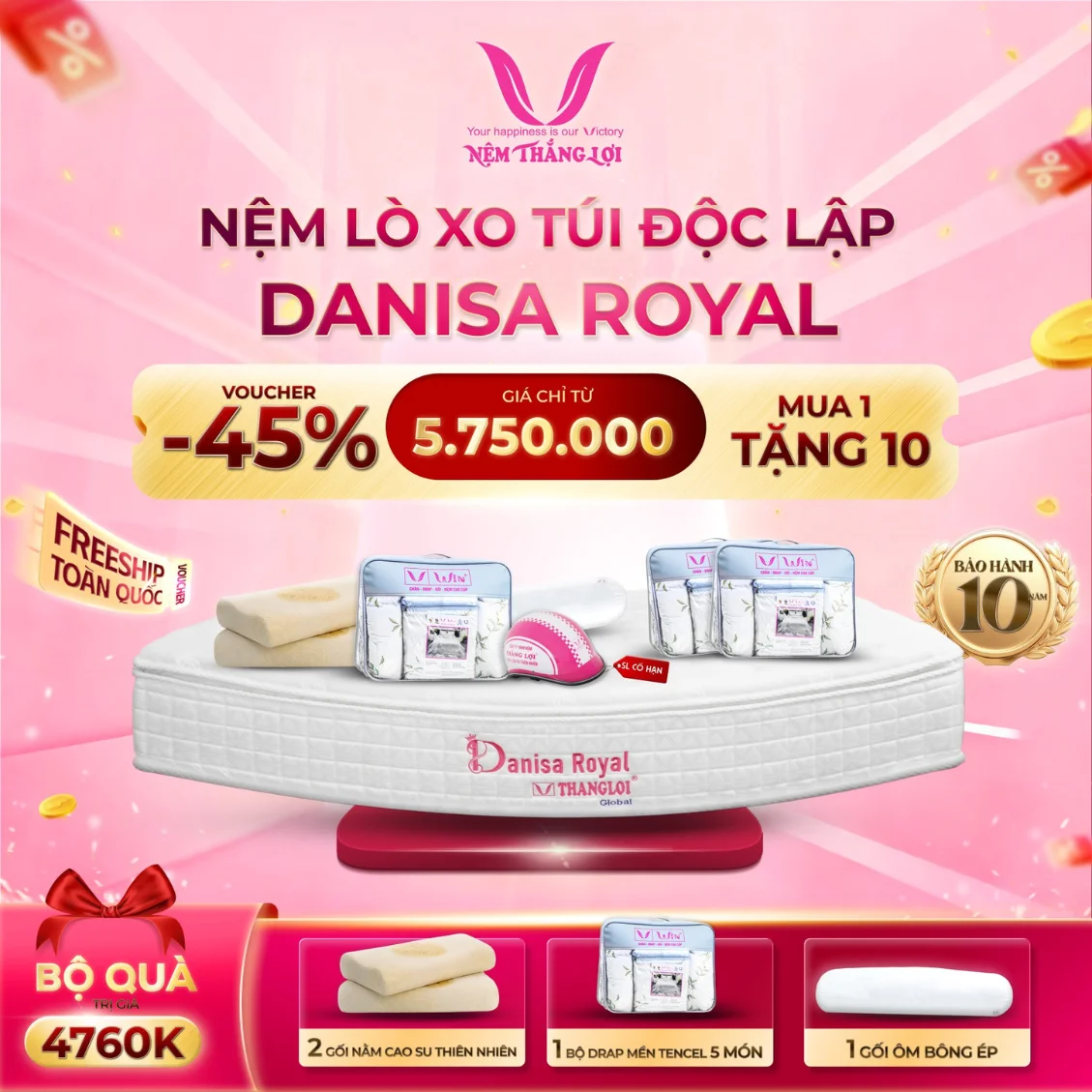 Nệm Lò Xo Túi Đập Lập Lisa Luxury